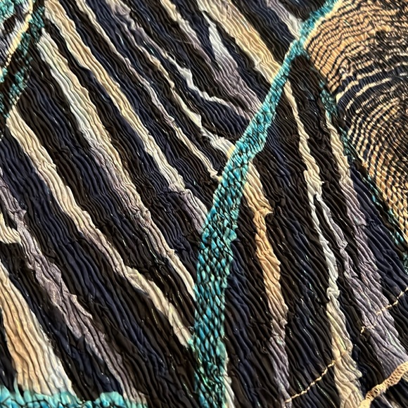 Alberto Makali SZ S Long Sleeve Crepe Semi Sheer Animal Print Blue Blouse Sequin - Picture 8 of 15